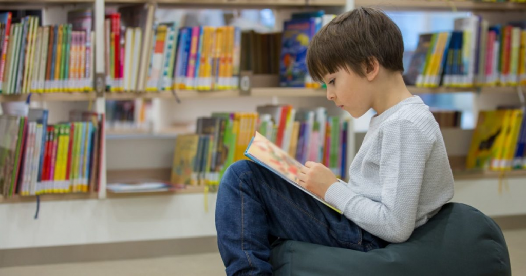 child reading a chapter book independently