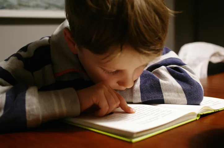 child pointing at a favorite page in a book they read over and over