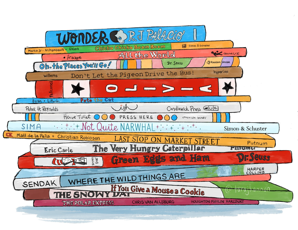 Colorful stack of popular children's books