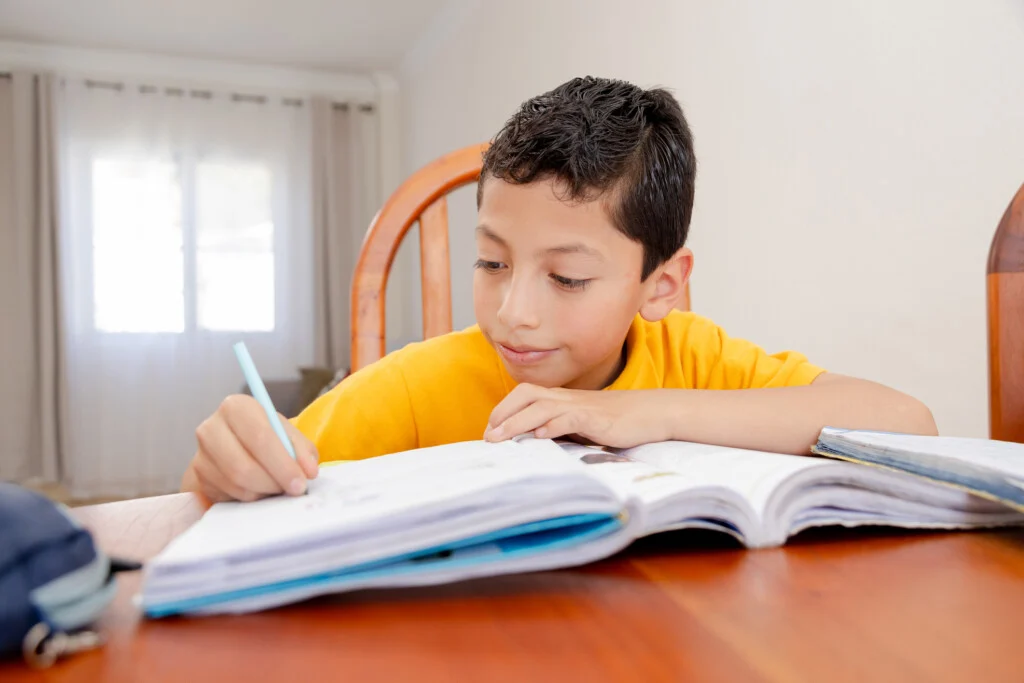 Child working independently on a reading homework assignment