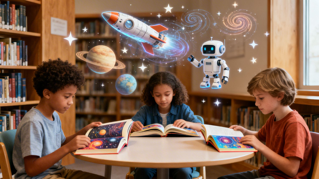 Child reading a nonfiction science book